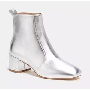 NIB Coach Noah Metallic Silver Heeled Zip Booties - 7.5